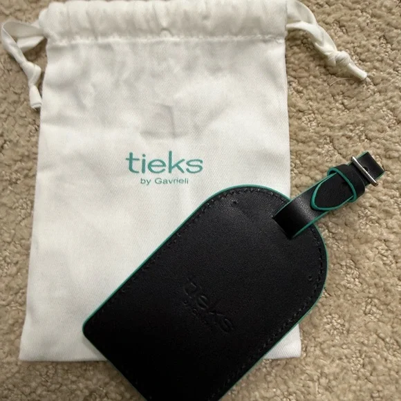 Tieks Black and Green Leather Luggage Tag - Picture 1 of 2